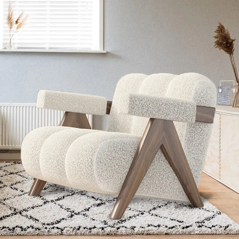 북유럽 새로운 거실 단단한 나무 캐시미어 소파 일본 단 하나 크림 모래 머리 의자