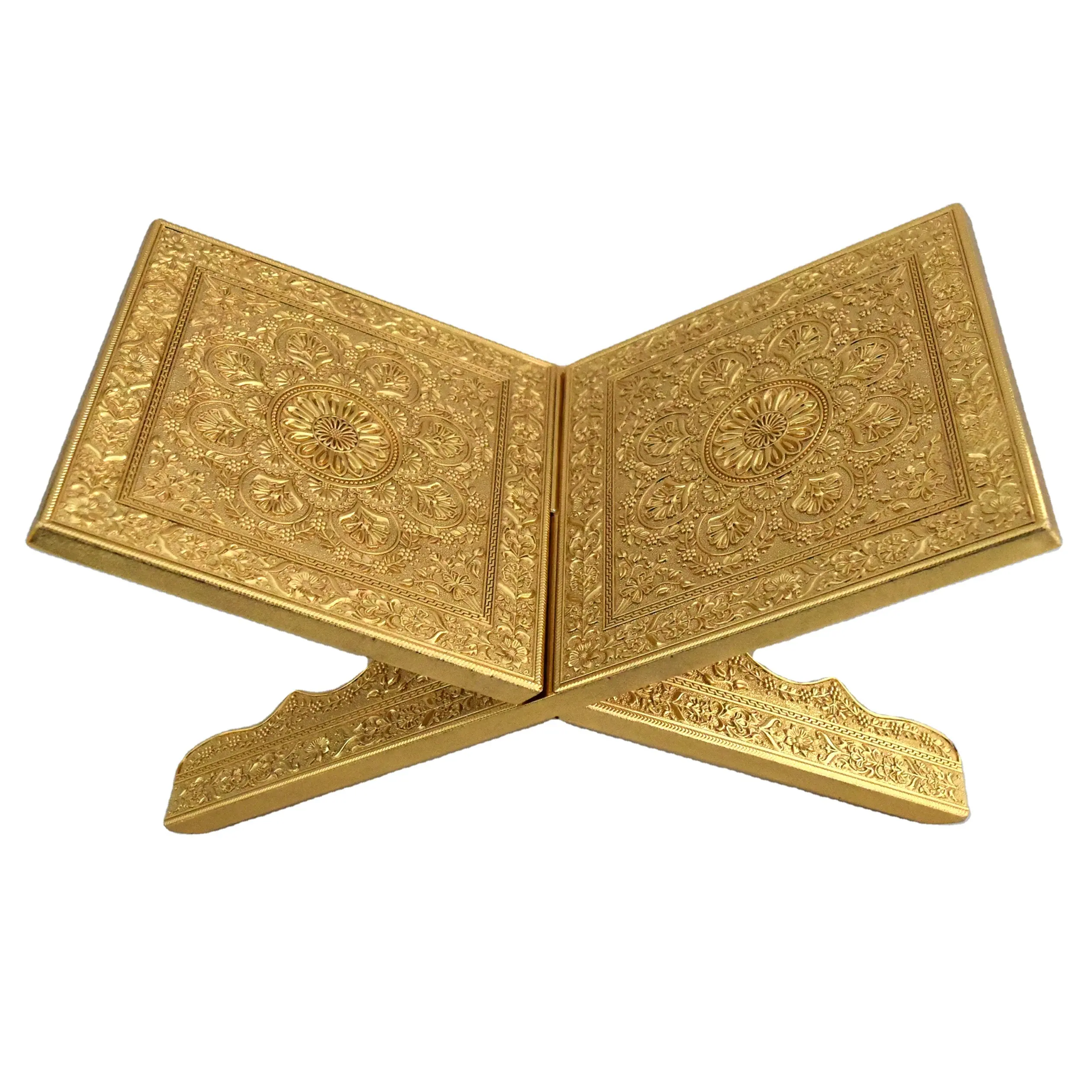 Boekenstandaard Ambachtelijke Rechthoek Quran Bijbel Opvouwbare Die Souvenir Munt Verguld Arabische Moslim Draagbare Metalen Gietende Metalen Zilver