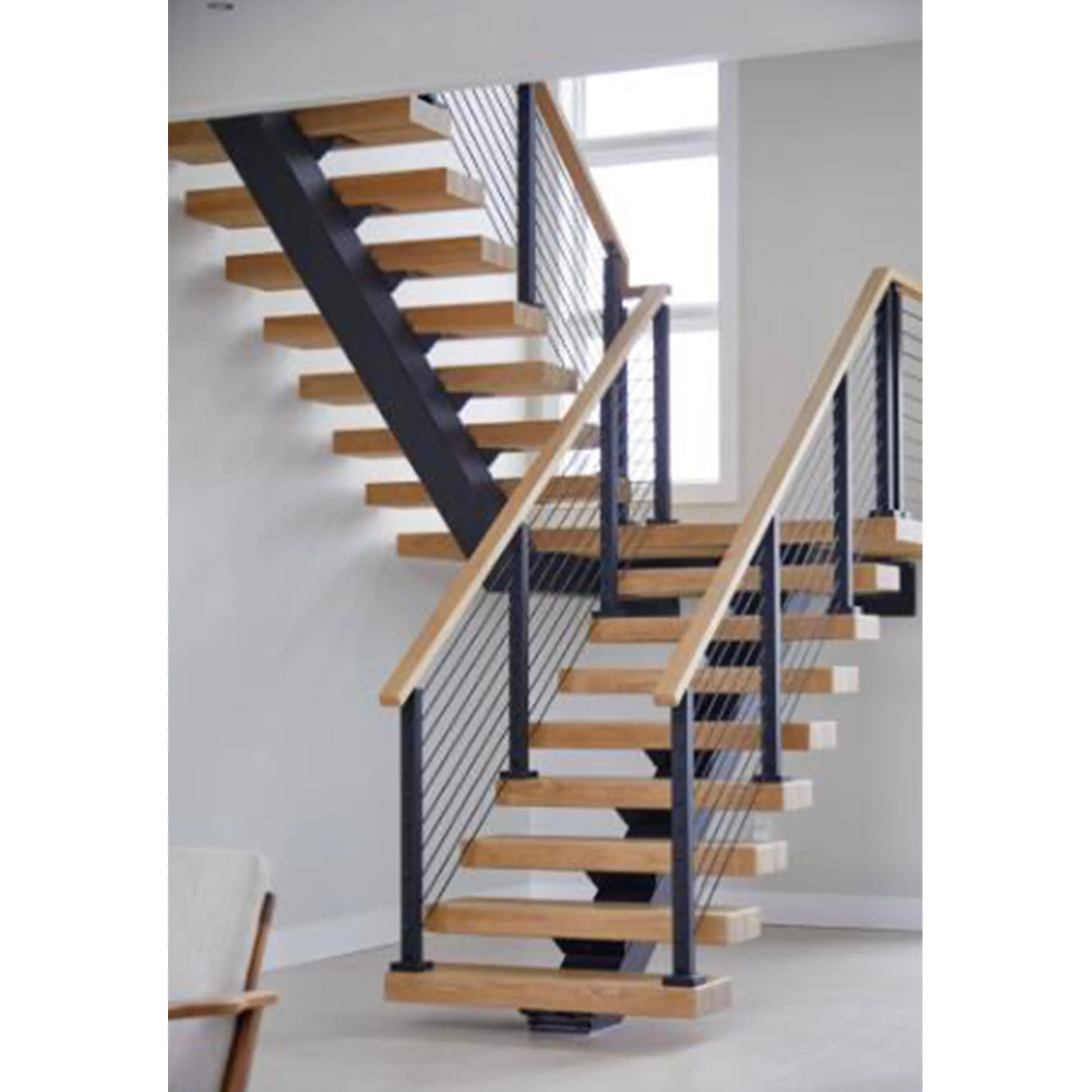 Fabricantes de diseño de escaleras populares Acero Flotante Mono Escalier Stringer Escalera Hidden Stringer Steel Central Stair