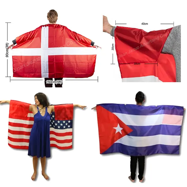 Cape Ghanaian 100% polyester lgbt pride caraïbes US brésil espagne Portugal France body cape avec drapeau national