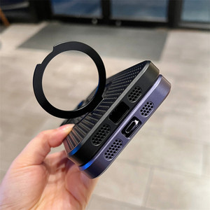 Metal halka braketi tutucu ısı dağılımı iPhone için kılıf 16 15 14 13 12 Pro Max manyetik örgü delik soğutma sert kapak