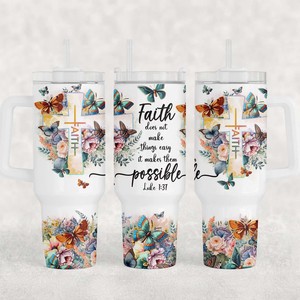 Custom Bible Verse Inspirational Faith Luke <strong>1</strong>:37 Cross Full Wrap 40oz Tumbler with Handle and Straw Tumbler <strong>Cup</strong> - Product Image 1