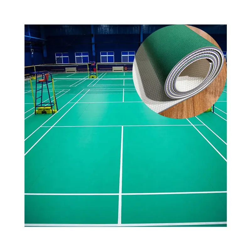Pabrik langsung Tionghoa disetujui PVC Badminton menggulung lantai istana olahraga vinil lantai olahraga lapangan basket lantai karet ubin