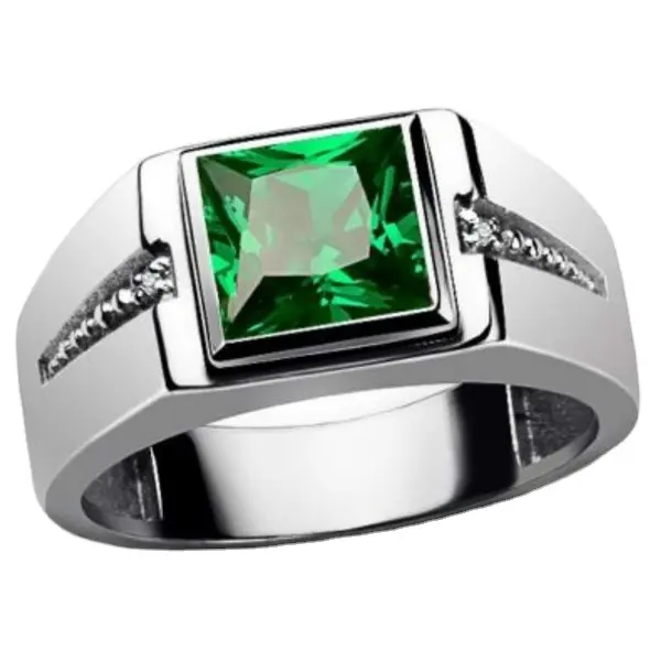 Design classique de luxe en argent Sterling 925, Design d'émeraude, cristal vert rouge, pierres précieuses artificielles, bagues pour hommes et femmes