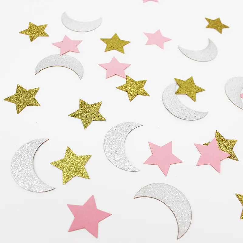 100CT Glitter parlak ay ve yıldız konfeti Twinkle Little Star konfeti cinsiyet ortaya dekorasyon
