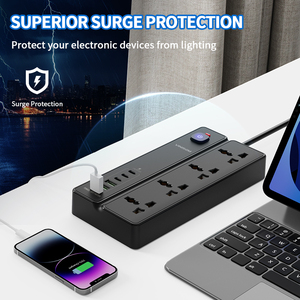 Venta caliente Universal Black Multi Socket 4AC Outlets con USB y toma de corriente tipo C con protector contra sobretensiones Multi Plug Outlet - Product Image 5