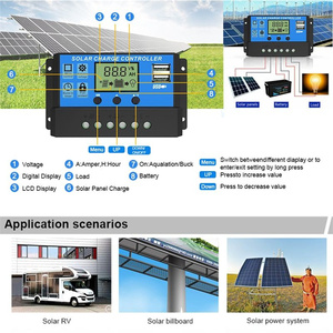Controlador de carga solar automático ELEGE 12V 24V 48V 10-60A Controlador de iluminación PWM de batería USB dual para sistema solar - Product Image 4