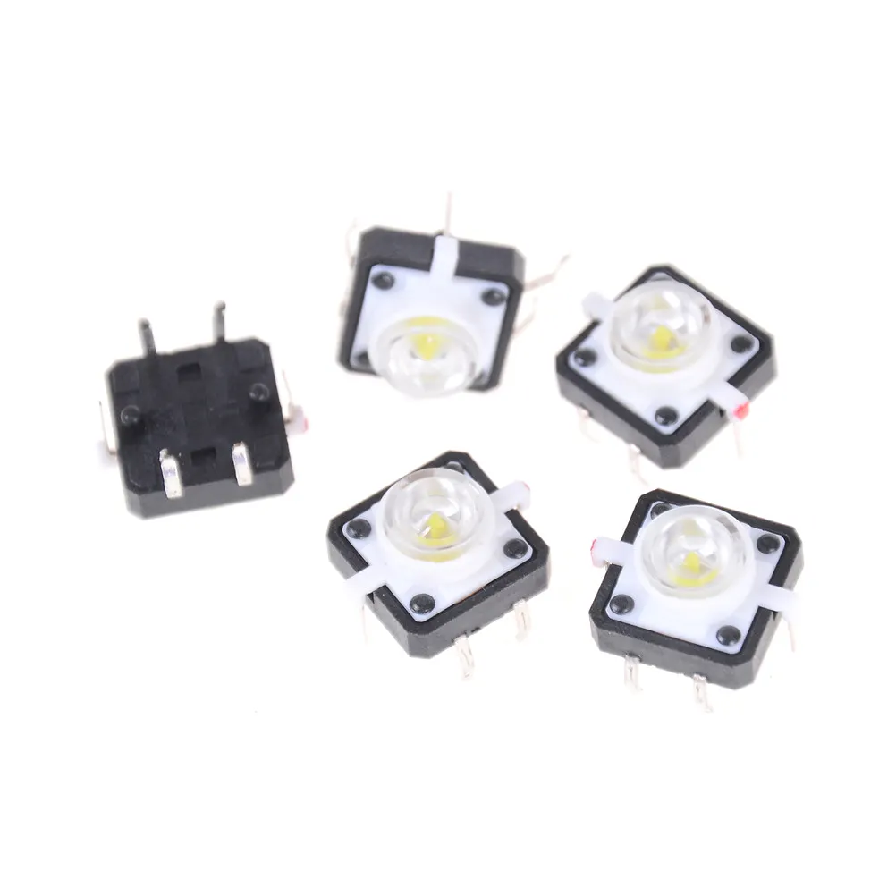 Interruptor momentáneo de agujero pasante, Micro botón táctil con muestra LED, verde, amarillo, rojo, blanco, azul, 6x6x8,4mm, 5 uds.