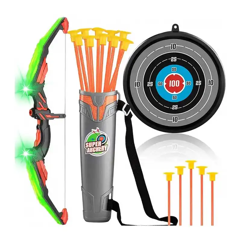 Permainan menembak luar ruangan dengan 10 "cangkir isap panah Target dan bergetar LED menyalakan busur panah dan panah mainan