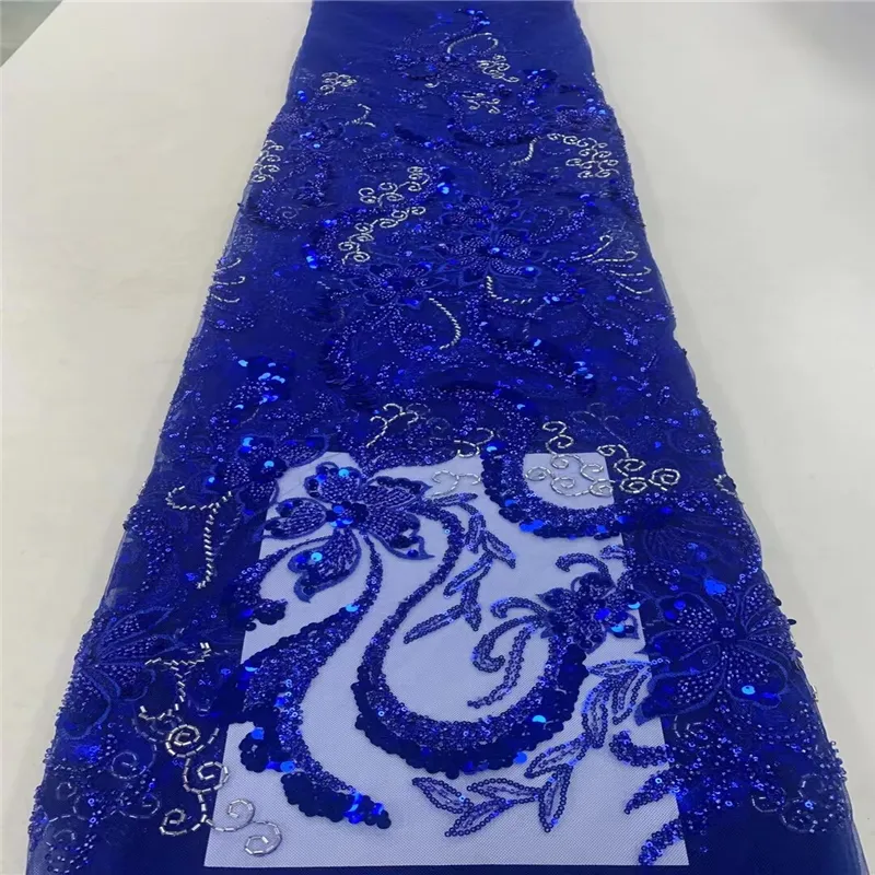 Bonne qualité français net dentelle bleu couleur broderie paillettes africain fête de mariage dentelle guangzhou boutique