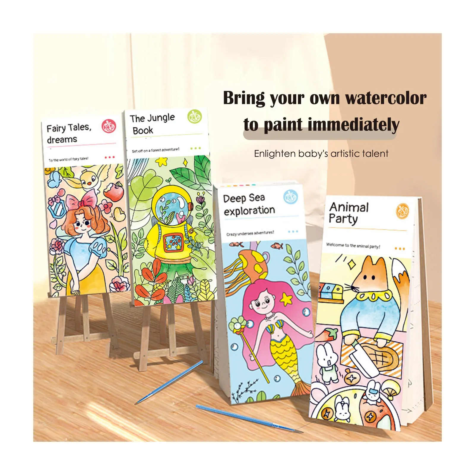 2023 libro di pittura ad acquerello tascabile di vendita caldo, pittura da giardino incantata con acqua per ragazze bambini piccoli