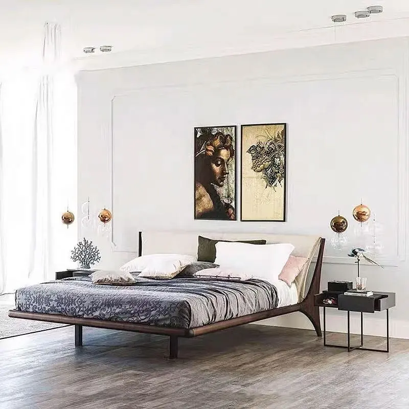 Camas de madera maciza modernas de gran venta, juego de habitación de cama doble tamaño King de madera para interiores, muebles de dormitorio