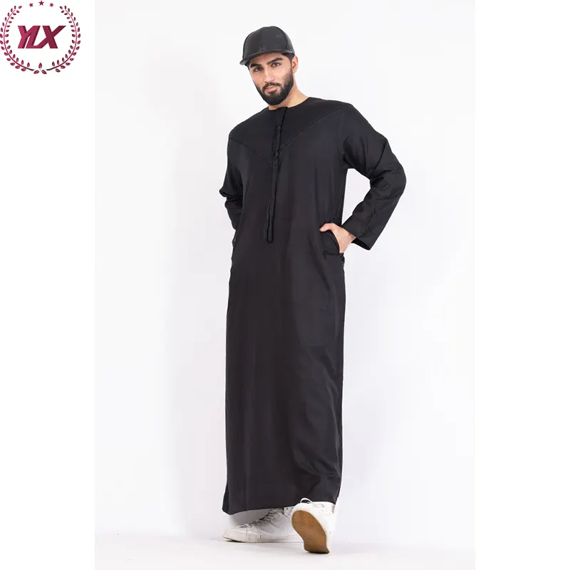 Tissu noir pour hommes, Jubba arabe Vietnam Omani, fabrication de tissu à la mode pour hommes musulmans Thobe 2023