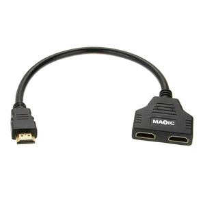 การออกแบบโลโก้ที่กำหนดเอง1080จุด HDMI ชายกับคู่ HDMI หญิง1ถึง2 Way สายอะแดปเตอร์ HDMI 1ใน2ออกสำหรับโปรเจคเตอร์ Monitor เครื่องเล่นดีวีดี