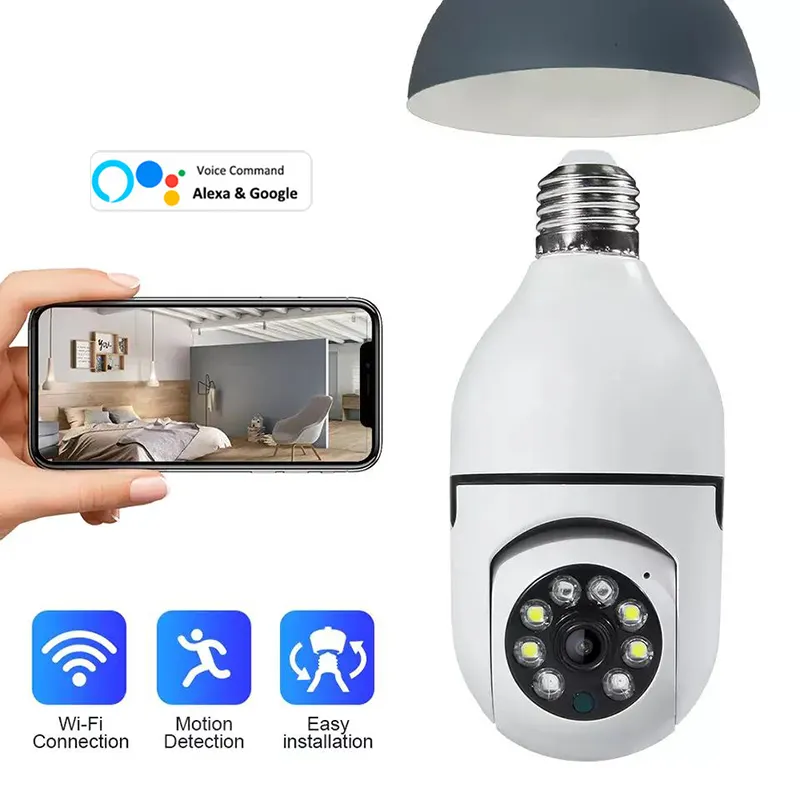 Mini cámara ip de vigilancia para seguridad del hogar, foco de luz inalámbrico con Wifi, panorámica HD, visión nocturna, 5GHZ, 360 grados, PTZ, red cctv