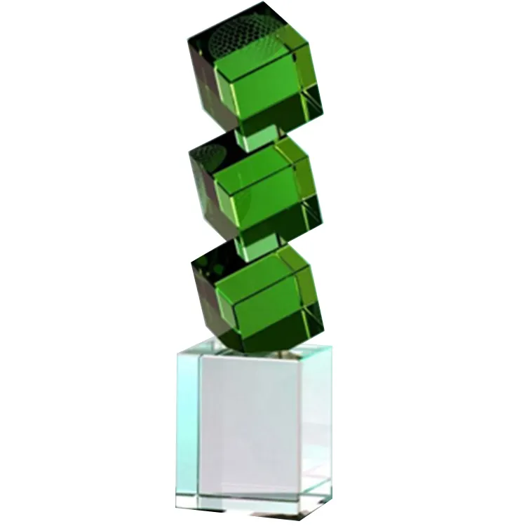 Nhà máy tinh thể màu xanh lá cây khối danh hiệu với cơ sở rõ ràng pha lê giải thưởng màu xanh lá cây khối danh hiệu cho nhân viên
