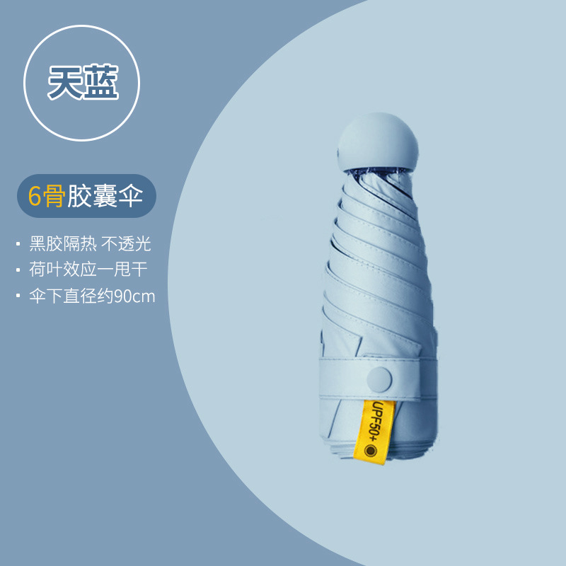 Sky Blue - 6-ribbed Full Blackout - Single Umbrella