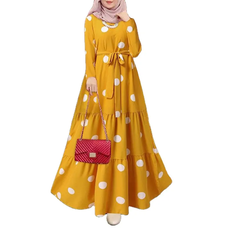 Novo Design Casual Wear Roupas Islâmicas Polka Dot Abaya Senhoras Mulheres Do Partido Turquia Vestidos Muçulmano