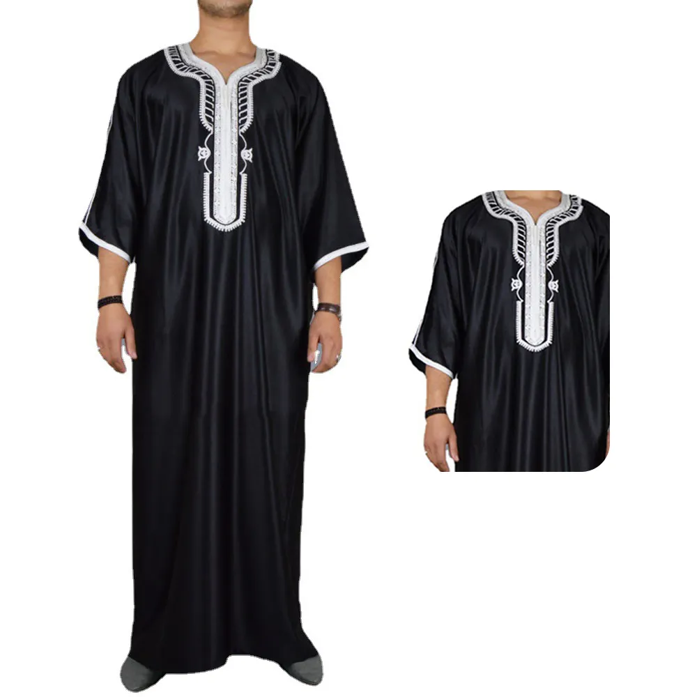 Thobe musulmán con cremallera y bolsillo de tamaño hombres ropa islámica Color sólido diseño árabe Daffah vestido Arabia Abaya para hombres