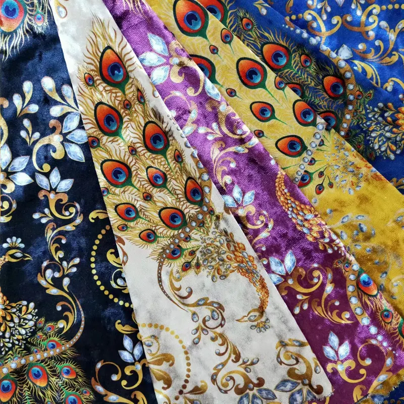 Фабричная бархатная ткань, новый дизайн, узор павлина, Корейская бархатная ткань с принтом для выступлений, одежда