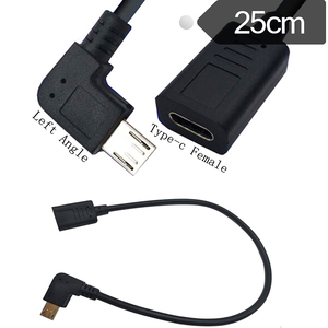 高品质USB 3.1 C型母对微型USB 2.0 5pin公弯头90度左右向下延伸电缆 - Product Image 3