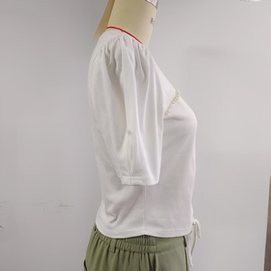 เสื้อยืดคอกลมผ้าฝ้ายสำหรับผู้หญิงดีไซน์ลูกปัดระบายอากาศสไตล์ลำลองออกแบบได้ตามต้องการหรูหราสวยงาม - Product Image 6