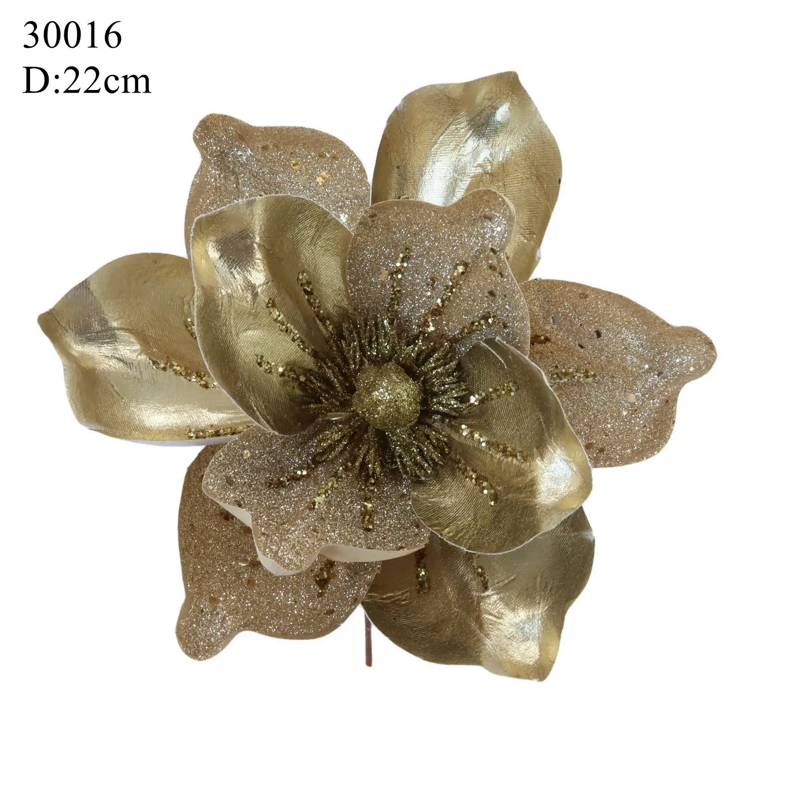 Christmas Decor Party Supplies Golden Magnolia with Sequins Glitter Metallic Christmas Magnolia Flowers Artificial