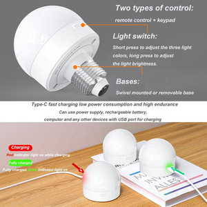 2 in1充電式電球E26リモコン付き調光可能デスクランプナイトライト室内装飾用LEDスマート電球 - Product Image 4