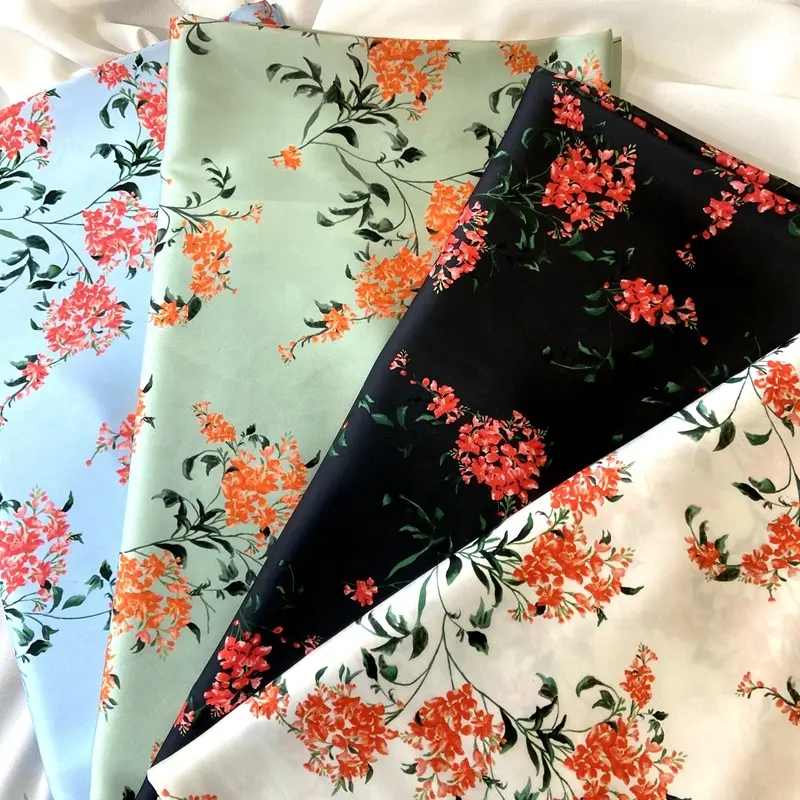 Güzel çiçek desenli polyester dokuma saten şifon dijital baskılı kumaş kadınlar için elbiseler