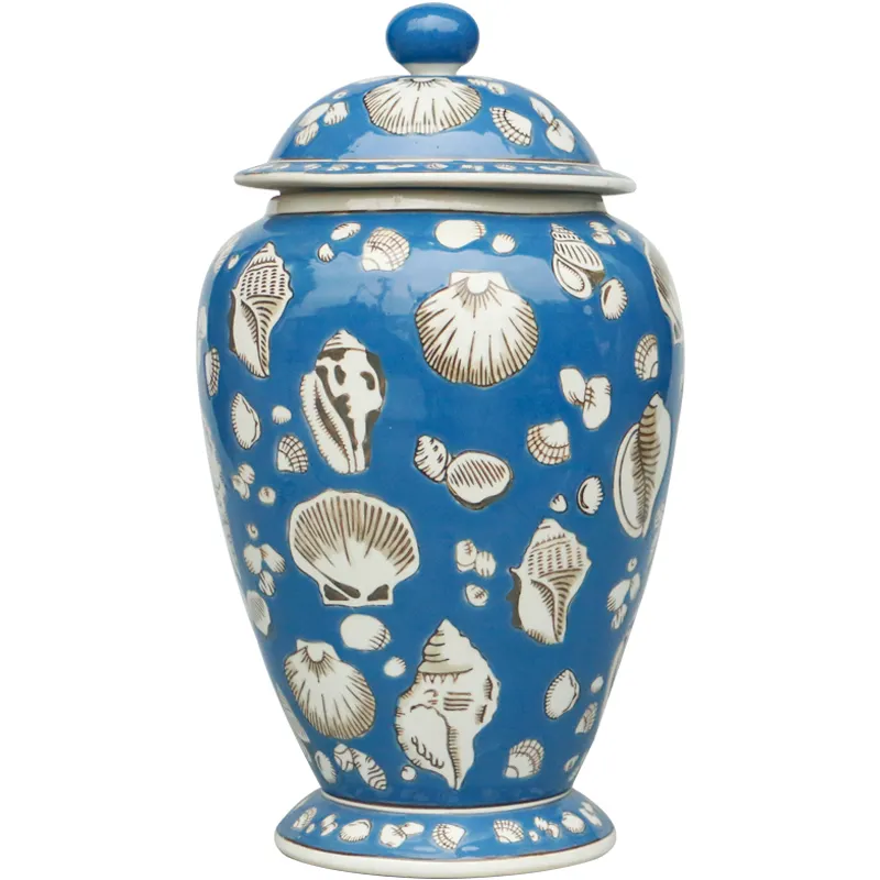 Tarro de almacenamiento de porcelana para pintura a mano china, jarrón de cerámica azul, jarrón decorativo de jengibre para decoración del hogar