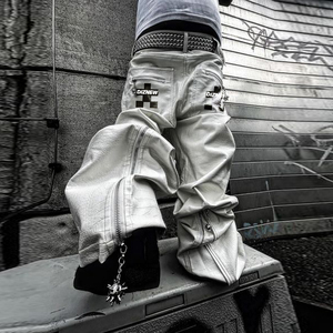 DIZNEW Ropa Diseñador personalizado Hombre Pantalones de cuero holgados Hip Hop Impermeable Pantalones de cuero blanco para hombres - Product Image 3