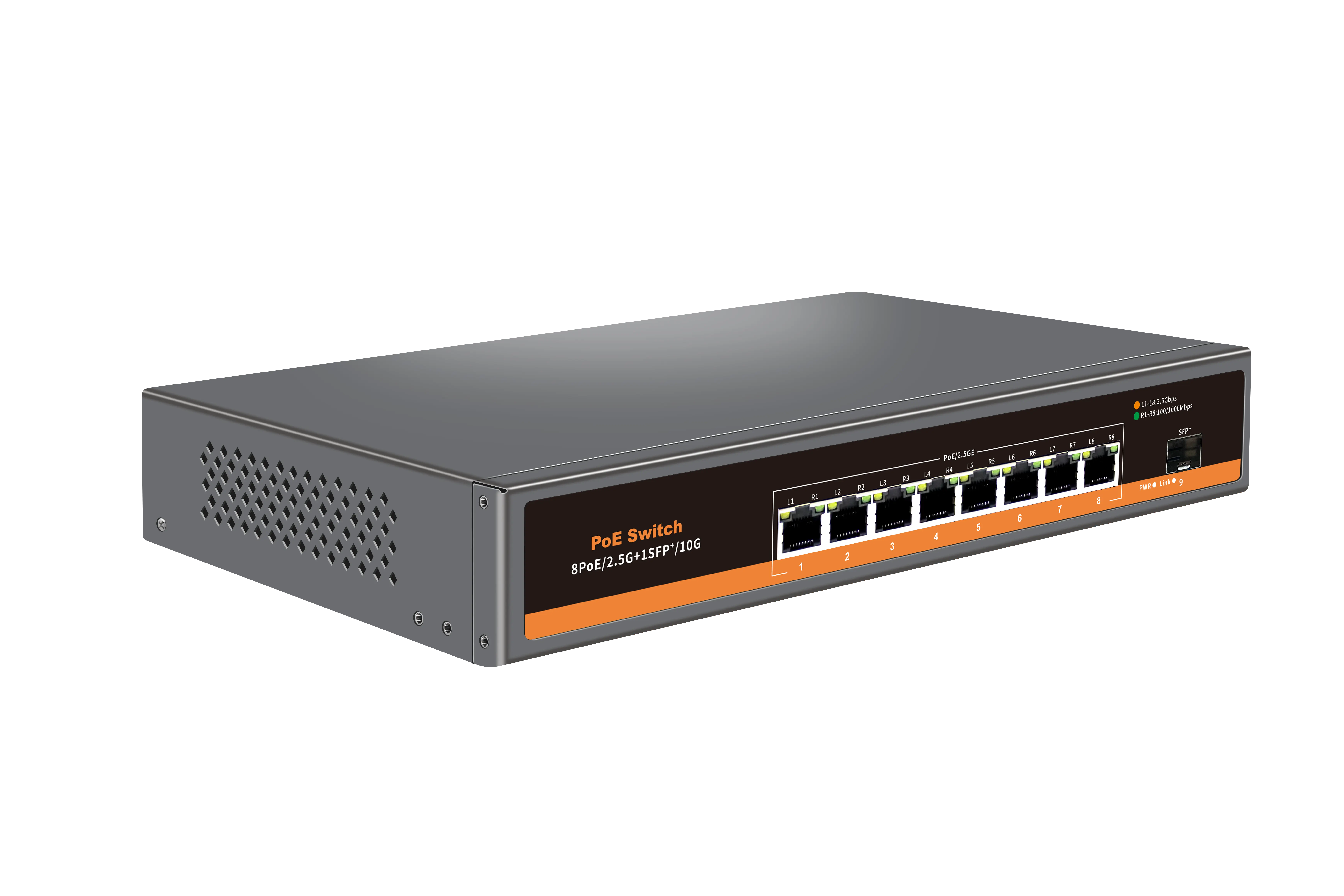 New Design 8 Port 2.5G PoE Switch 10G SFP+ Base-t Ports Network Switch for IP cameras/wireless access points/VoIP phones