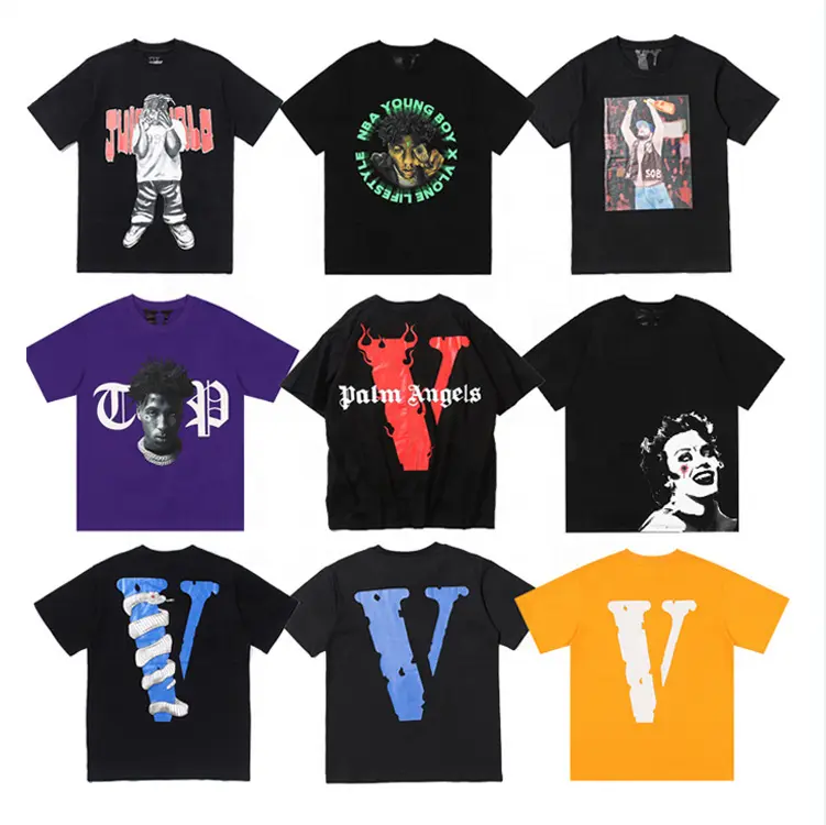 Alta Qualidade Unisex Respirável T-shirt Aceitar Personalizar o logotipo Gráfico Vlones Designer Famosa Marca Impresso Algodão T-shirts dos homens