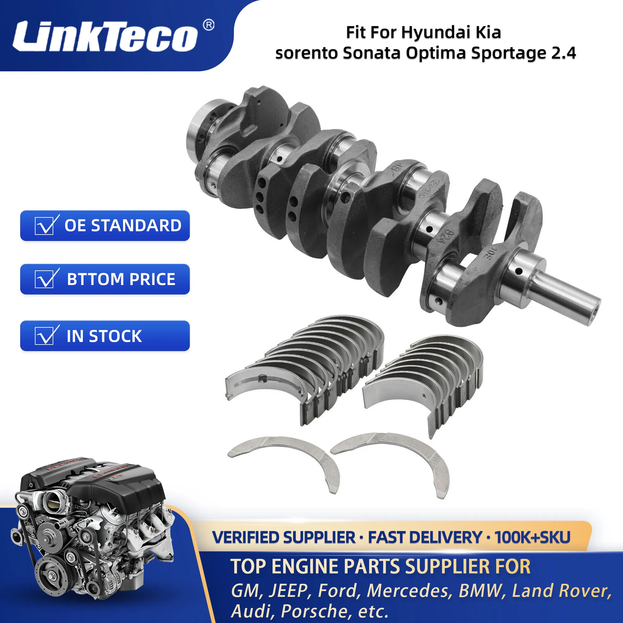 Set Kit bantalan poros engkol mesin & utama & tangkai untuk 2011 Hyundai Kia sorento Sonata Optima 2.4 231112G200 230602G400 210202G020