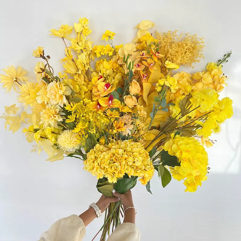 YOPIN-1935 חם מכירת חתונה קישוט פרח מלאכותי משי פרחים צהובים