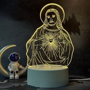 Христианская религиозная память подарок 3 цвета меняющая Иисус светодиодная иллюзионная лампа 3D ночник с дистанционным управлением таймер света - Product Image 4