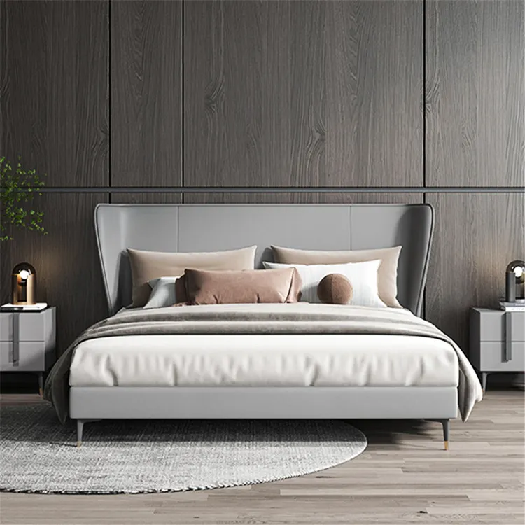 İtalyan son çift kişilik yatak tasarım mobilya ahşap çerçeve ile kral modern yatak çift kral deri yatak