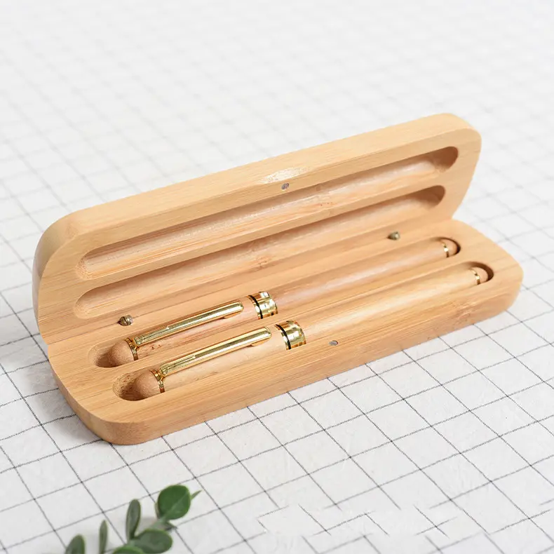 Экологичный 2 бамбуковый подарочный набор, Магнитный футляр для ручек, Лидер продаж, набор из перьевой ручки и пенала из натурального дерева