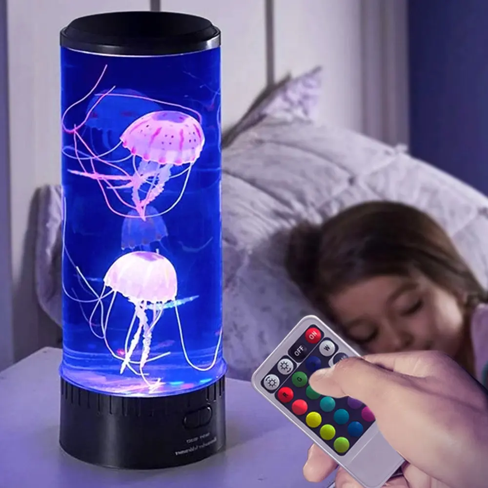 Luces LED de noche para decoración navideña, lámpara LED de Medusa para dormitorio, USB, RGB, cilindro romántico transparente