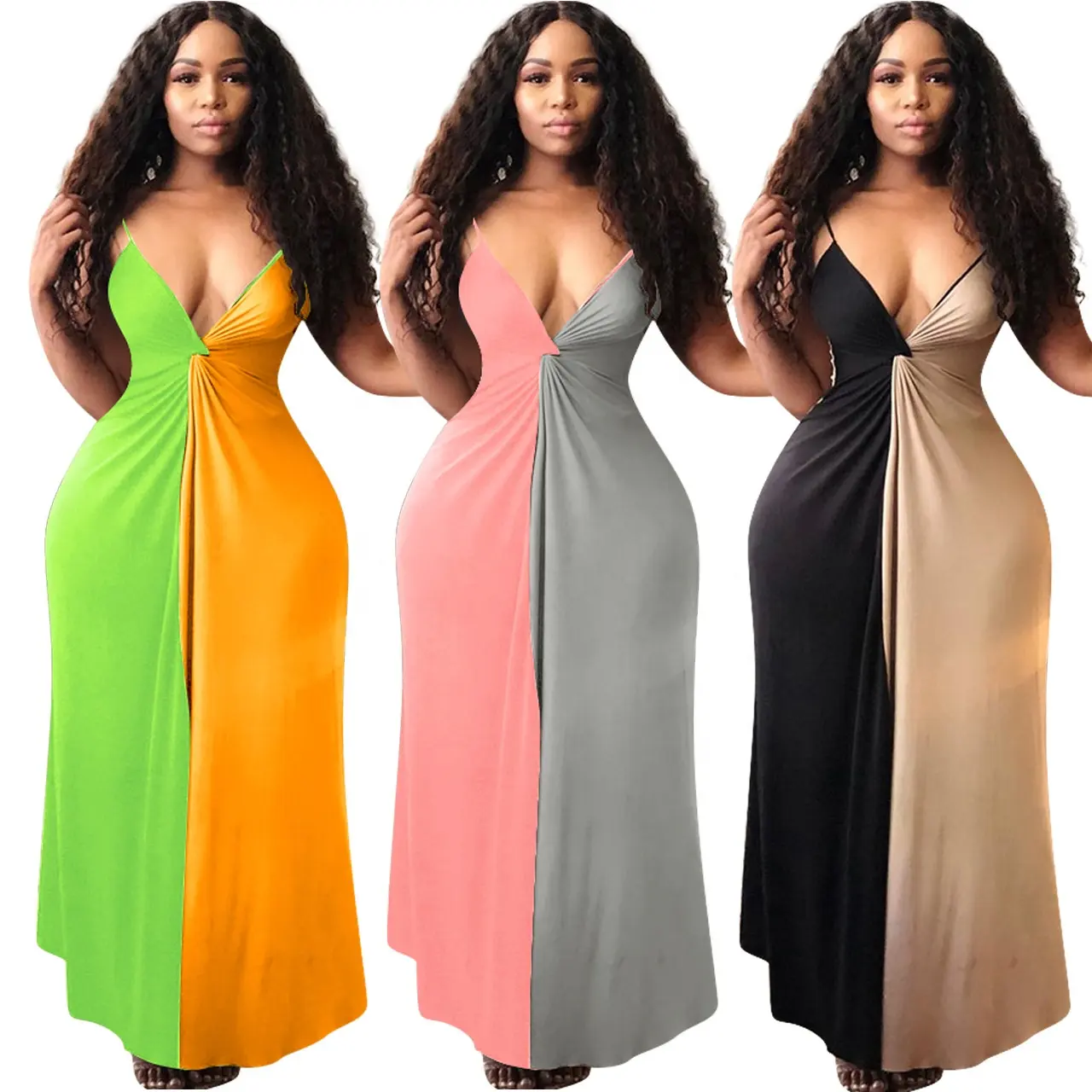 J8537 Bán Buôn Casual Dresses Phụ Nữ Mùa Hè Maxi Mùa Hè Ăn Mặc Spaghetti Trượt Dài Maxi Dress