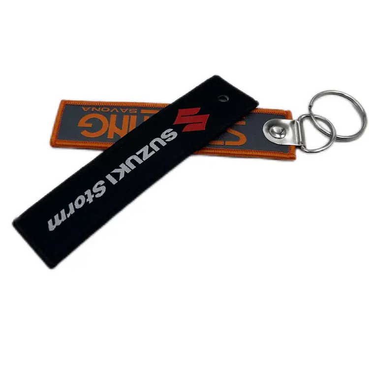 ODM OEM alta calidad personalizado doble cara personalizado texto motocicleta coche motorista llavero tejido llavero Accesorios