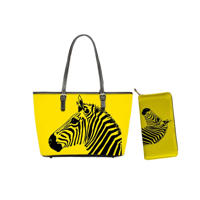 2023デザイナーゼブラストライプカスタムプリント袋メインファム女性ハンドバッグ革卸売業者2個セットハンドバッグ