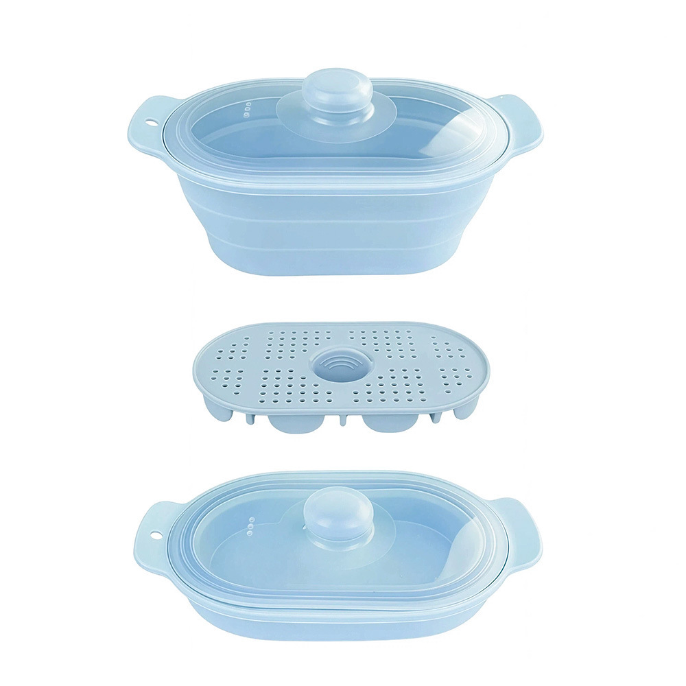 Rectangular light blue steamer rack-foldable