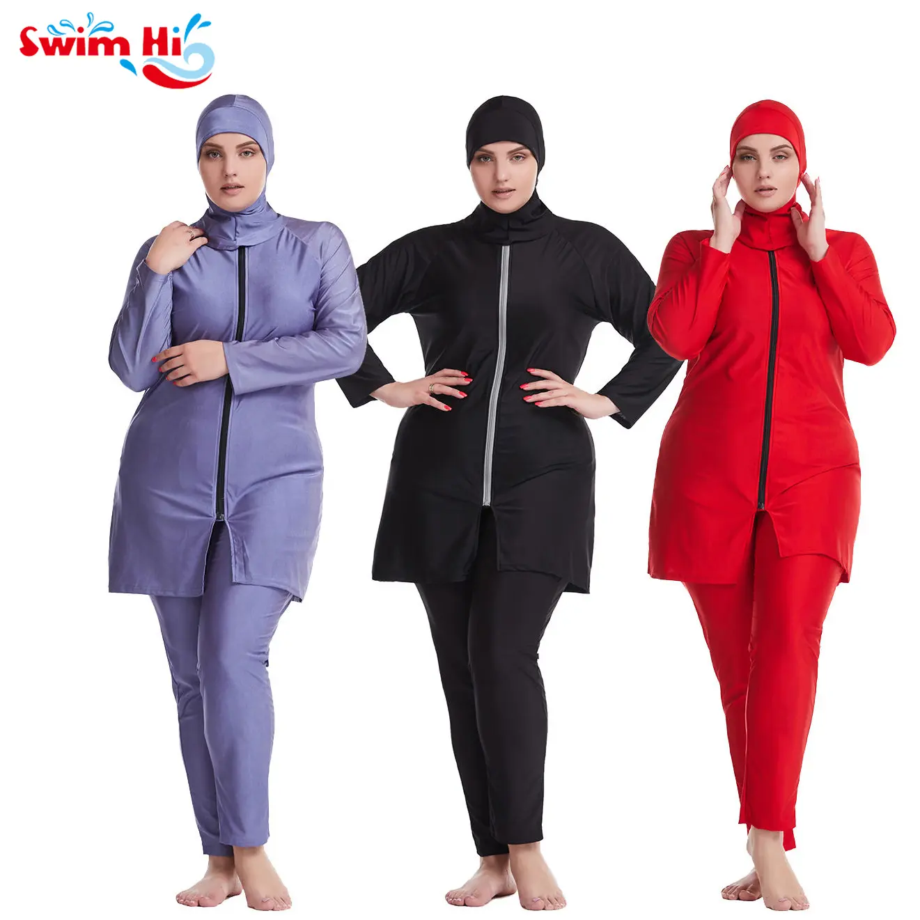 Naher Osten Islamischer Muslim Plus Size Bade bekleidung Hijab Full Cover Kostüm Mode Einfarbiger Burkinis Badeanzug Badeanzug
