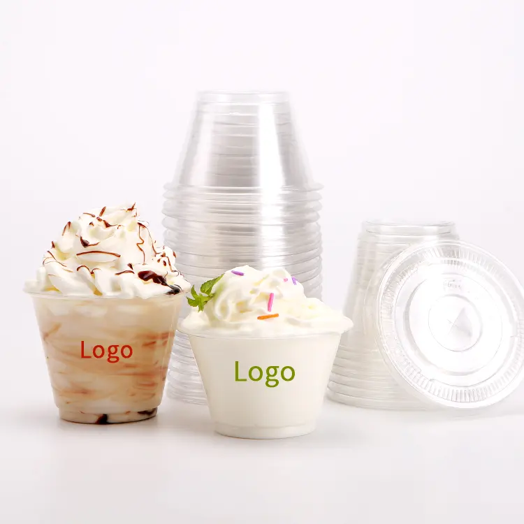 Descartável Fabricante Logo Custom 8oz Clear Ice Cream Boba Container Atacado PET Plastic Sobremesa Cup Com Tampa E Palha