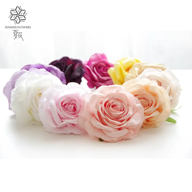 Panno testa di rosa teste di fiori fatte a mano decorazioni di fiori di nozze finta seta artificiale testa di rosa bianca