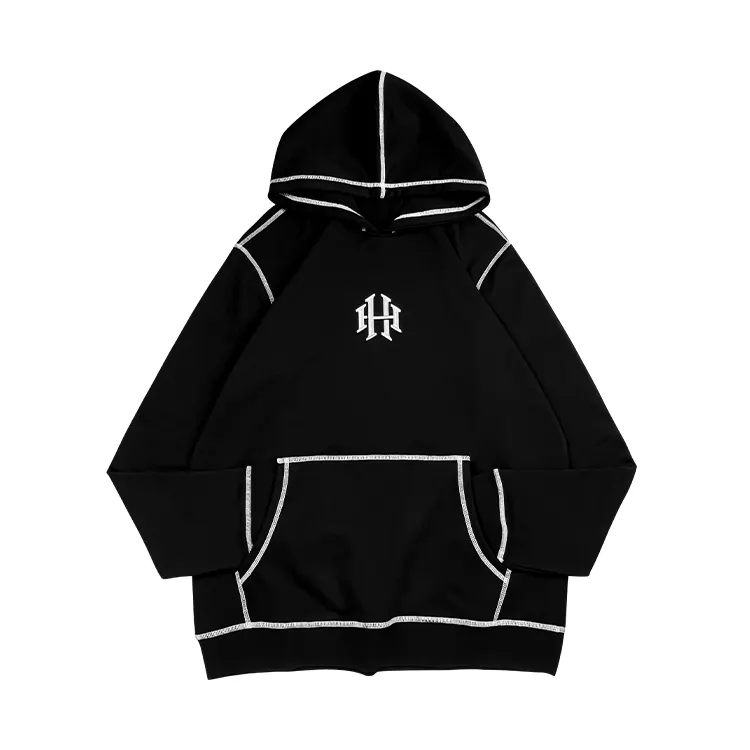 Custom man fashion cotton plus size men's hoodies men oversize pullover contrasting stitching hoodie embroidered