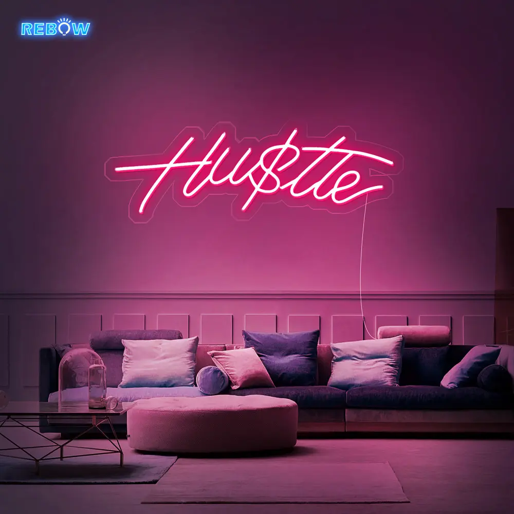 Rebow Trasporto di Goccia di Trasporto di Disegno Inspire Casa Adversting LED Lettera Luce Personalizzato Hustle Neon Sign