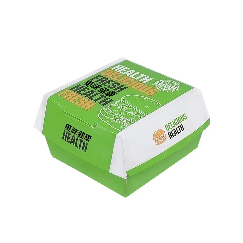 Caja de embalaje de papel Biodegradable desechable, venta al por mayor, para guardar comida, hamburguesa