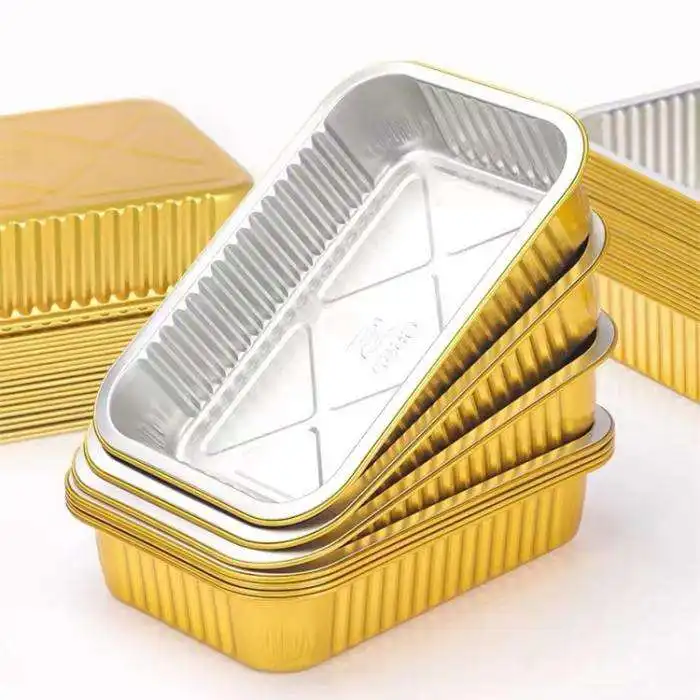 Bandeja de cozimento para comida takeaway reciclável usada em restaurante personalizado, recipiente de alumínio dourado e prateado para alimentos com tampa